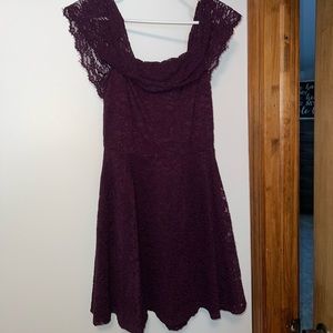 Off the shoulder plum lace dress